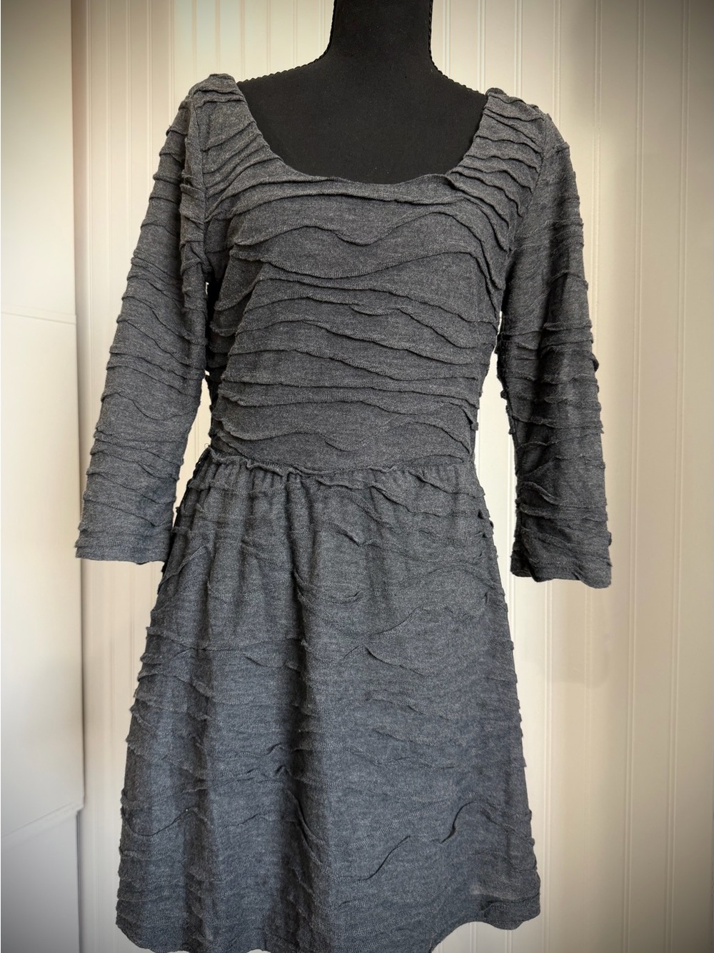 Three Hearts Charcoal Gray Textured Scoop-Neck Dress